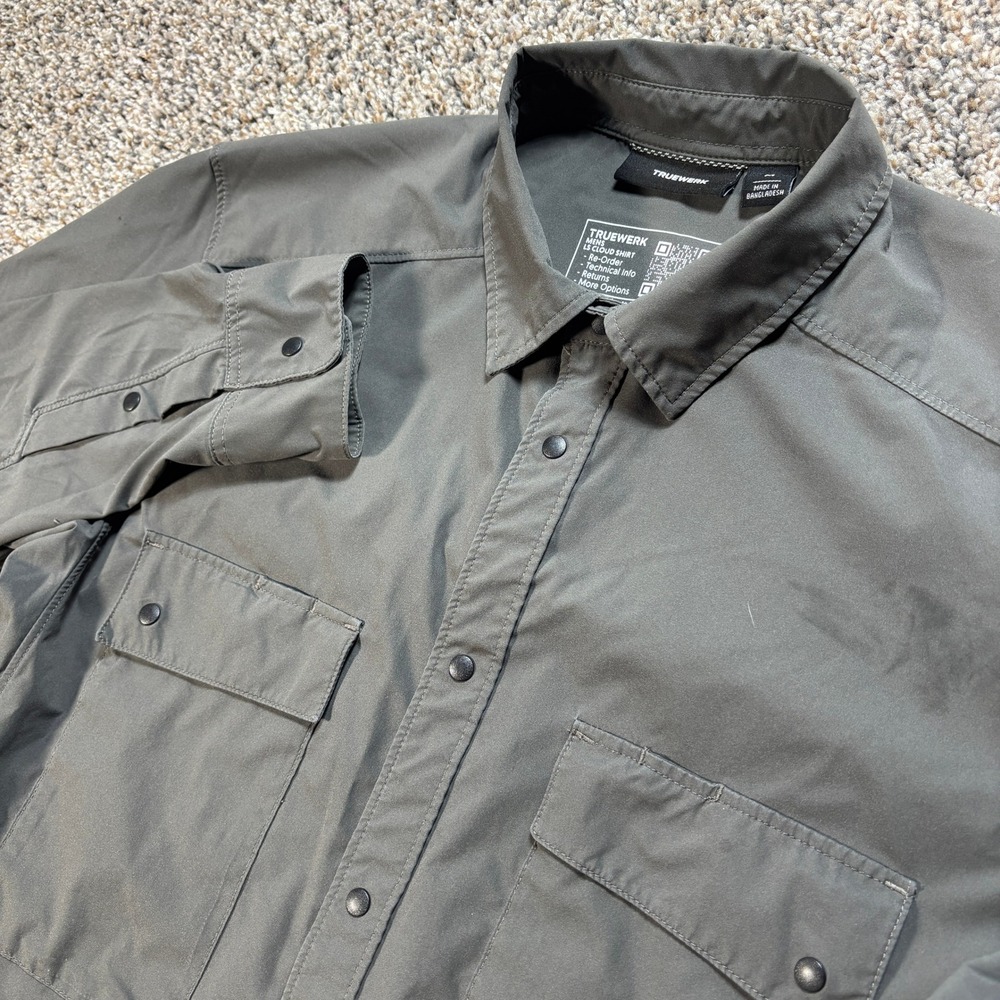 TrueWerk Men's Medium LS Cloud Shirt Gray Green Technical Workwear Snap Front